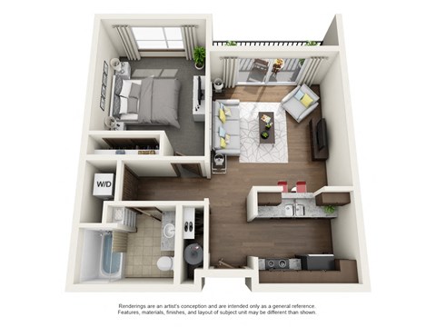 Floor plan for 1 bed, 1 bath, 703 sqft